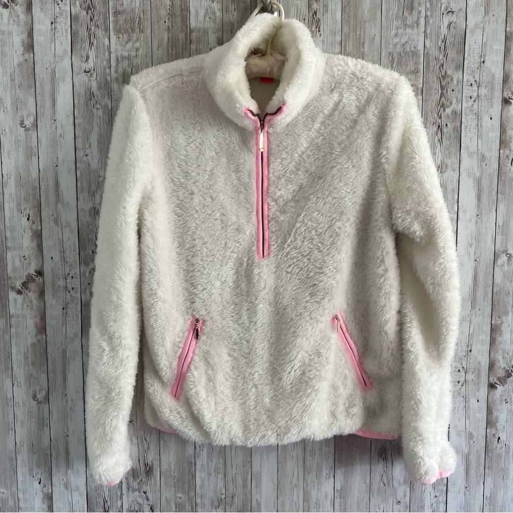 Lilly Pulitzer Cream and Pink Fleece Sherpa Jacket XS